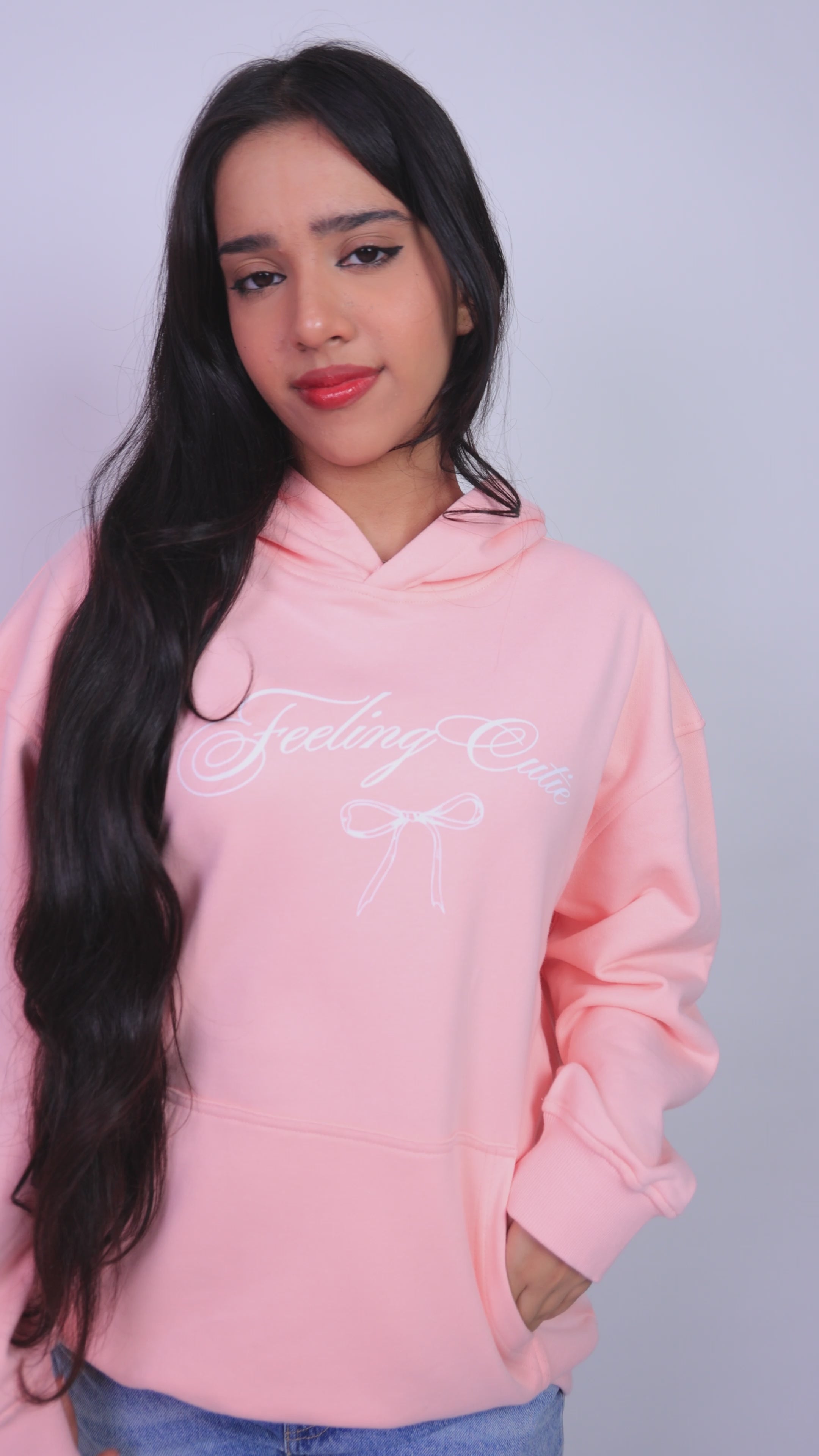هودي بلون وردي مرجاني - شفا feeling cutie hoodie